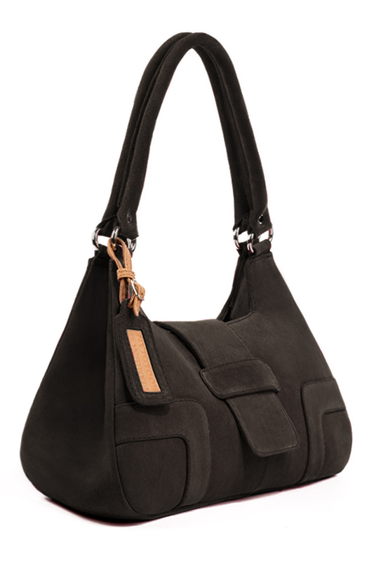 Dress handbag in dark brown leather - Worn view